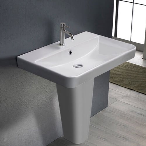 Rectangular White Ceramic Pedestal Sink CeraStyle 079600U-PED